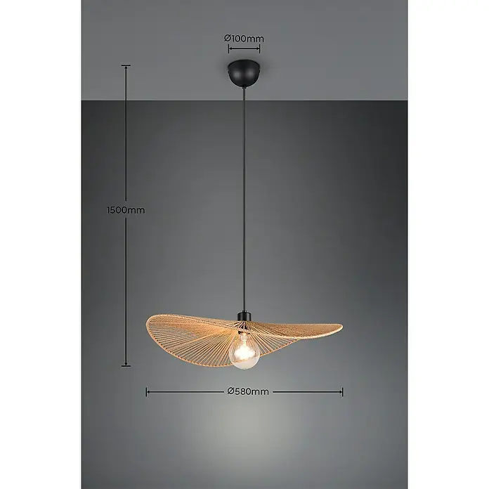 Trio Lighting Lámpara colgante redonda Laurine - 40 W, Ø x Al: 58 x 150 cm, Marrón, E17 - Lámpara colgante con un diámetro de 580 mm y una longitud de suspensión de 1500 mm. El soporte de techo tiene un diámetro de 100 mm.