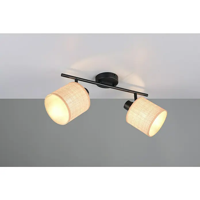Trio Lighting Regleta Aimee - 20 W, L x An x Al: 13 x 42,5 x 25 cm, Beige, E14 - Lámpara de techo moderna con dos focos y pantallas de tela beige, que proporciona una luz cálida y crea un ambiente acogedor.
