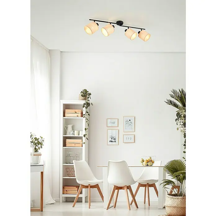 Trio Lighting Regleta Aimee - 20 W, L x An x Al: 13 x 87,5 x 25 cm, Beige, E14 - Lámpara de techo con cuatro focos que proporcionan luz cálida e iluminan el comedor. El diseño moderno encaja bien en salas luminosas.