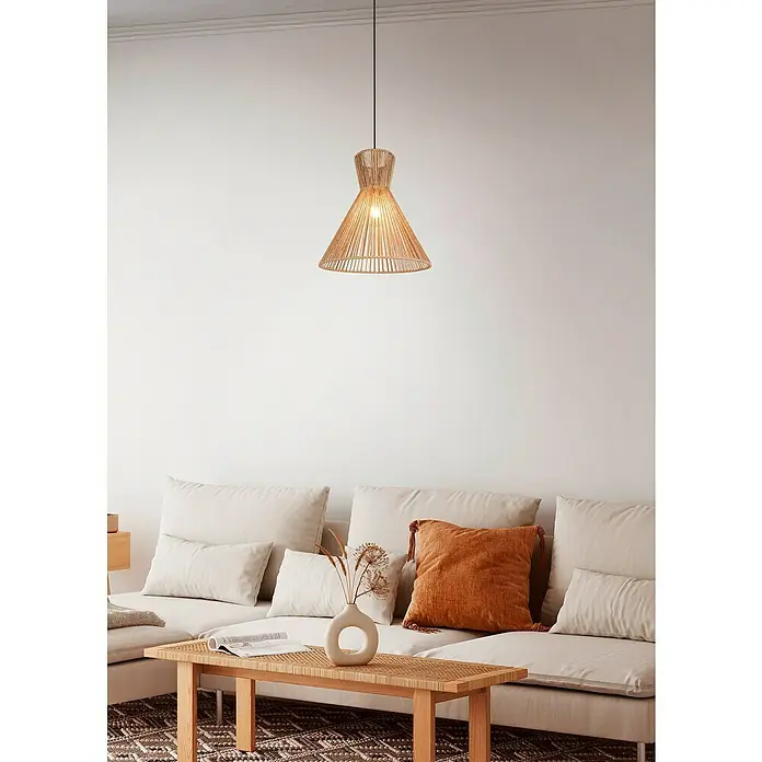 Trio Lighting Lámpara colgante Rosalie - 28 W, L x An x Al: 35 x 35 x 150 cm, Marrón, E27 - Elegante lámpara colgante de ratán, ideal para salones. Elemento de diseño natural que aporta calidez y estilo a cualquier habitación.\n