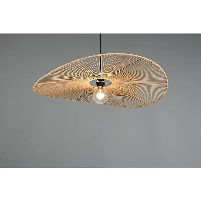 Trio Lighting Lámpara colgante redonda Laurine - 40 W, Ø x Al: 78 x 150 cm, Marrón, E27 - Elegante lámpara colgante con una pantalla hecha de cuerda y una bombilla clara, que emite un brillo cálido, ideal para interiores chic.