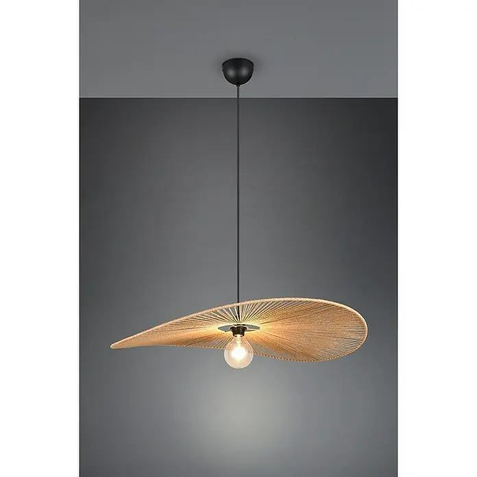 Trio Lighting Lámpara colgante redonda Laurine - 40 W, Ø x Al: 78 x 150 cm, Marrón, E27 - Elegante lámpara colgante con una pantalla tejida en forma de sombrero, que proporciona una iluminación cálida y crea un ambiente acogedor.