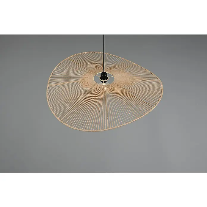 Trio Lighting Lámpara colgante redonda Laurine - 40 W, Ø x Al: 78 x 150 cm, Marrón, E27 - Lámpara colgante moderna con una pantalla de cuerda beige, suspendida de un cable negro. Un accesorio de iluminación elegante para cualquier espacio.