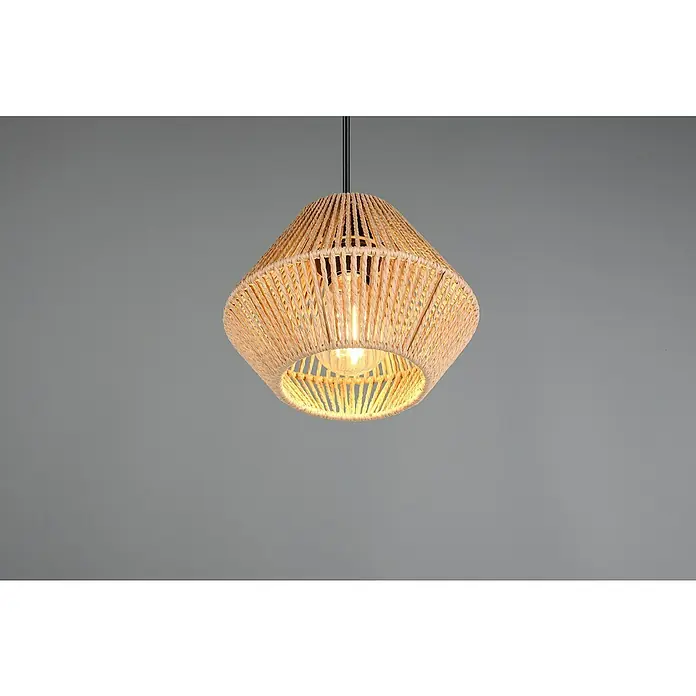 Trio Lighting Lámpara colgante Lucille - 28 W, L x An x Al: 20 x 20 x 150 cm, Marrón, E27 - Elegante lámpara colgante con pantalla de cuerda tejida, que emite una luz cálida y crea un ambiente acogedor en la habitación.