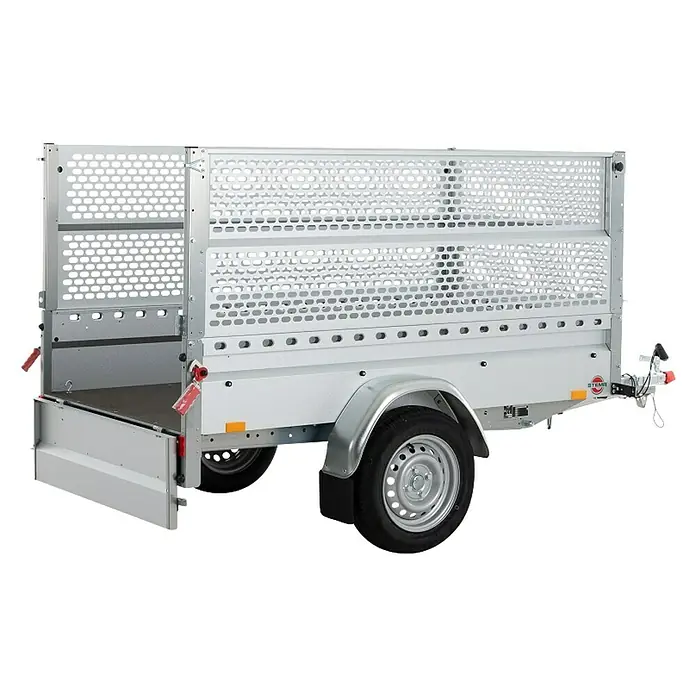 Stema Anhänger BH-R 750 Kippdeichsel - Nutzlast: 545 kg, Einachser, Kasteninnenmaß: (L x B x H): 201 x 108 x 100 cm, Ungebremst - Hier ist ein Detailansicht eines Stema Anhängers mit Gitteraufsatz. Ideal für sicheren Transport und vielfältige Einsatzmöglichkeiten.
