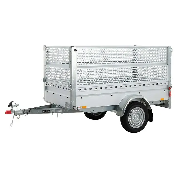 Stema Anhänger BH-R 750 Kippdeichsel - Nutzlast: 545 kg, Einachser, Kasteninnenmaß: (L x B x H): 201 x 108 x 100 cm, Ungebremst - Nahaufnahme eines robusten Anhängers mit Gitteraufsatz, ideal für vielfältige Transportaufgaben.