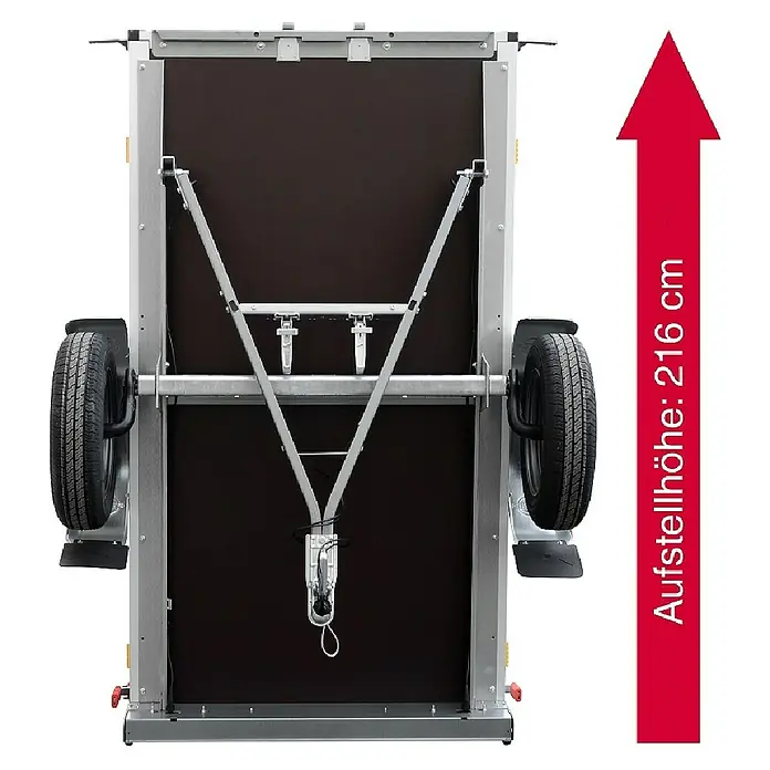 Stema Anhänger BH-R 750 Kippdeichsel - Nutzlast: 591 kg, Einachser, Kasteninnenmaß: (L x B x H): 201 x 108 x 100 cm, Ungebremst - Seitenansicht eines Anhängers, der die Abmessungen und die Konstruktion des Produkts zeigt.