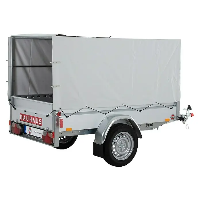 Stema Anhänger BH-R 750 Kippdeichsel - Nutzlast: 591 kg, Einachser, Kasteninnenmaß: (L x B x H): 201 x 108 x 100 cm, Ungebremst - Anhänger mit weißer Plane von Bauhaus, ideal für den Transport verschiedener Güter.