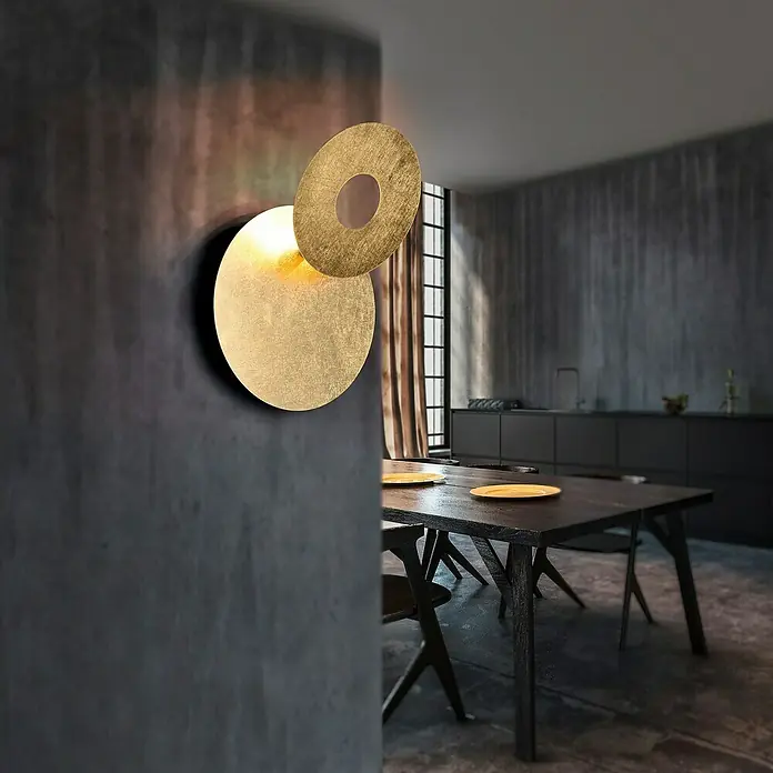 Reality Leuchten Wandleuchte rund Leano - Ø x H: 18 x 7,5 cm, Gold - Wandleuchte mit zwei goldenen Kreisen. Das elegante Design erhellt jeden Raum und sorgt für ein stilvolles Ambiente.