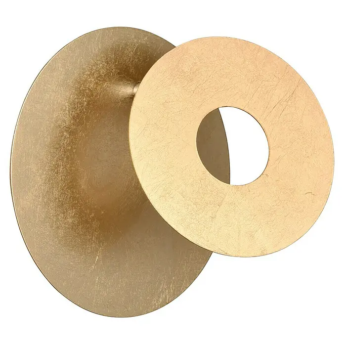 Reality Leuchten Wandleuchte rund Leano - Ø x H: 18 x 7,5 cm, Gold - Wanddeko-Objekt: Zwei goldfarbene, sich überlappende Scheiben, eine mit Loch, setzen stilvolle Akzente an jeder Wand.
