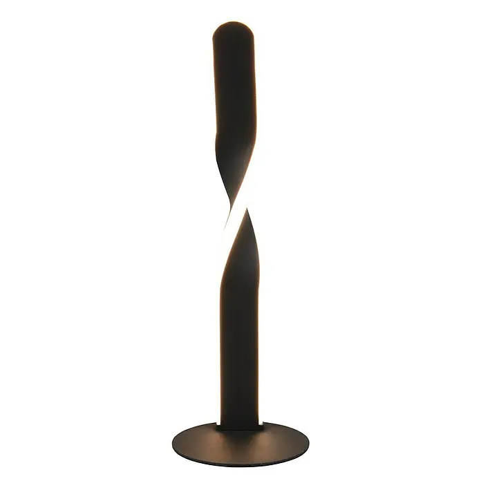 Reality Leuchten Ginko LED-Tischleuchte - 10 W, Ø x H: 13 x 40,5 cm, Schwarz, Warmweiß - Diese Aufnahme zeigt eine spiralförmige Stehleuchte mit warmer Beleuchtung und einem dunklen, runden Sockel.