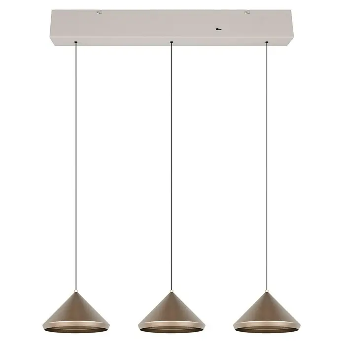 Trio Leuchten Laguna LED-Pendelleuchte - 15 W, B x H: 200 x 200 cm, Coffee/ Warm Grey, Warmweiß, Anzahl Leuchtmittel: 3 Stk. - Elegante Hängeleuchte mit drei konischen Lampenschirmen in Bronzeoptik, die ein warmes und einladendes Licht spendet. Perfekt für moderne Interieurs.