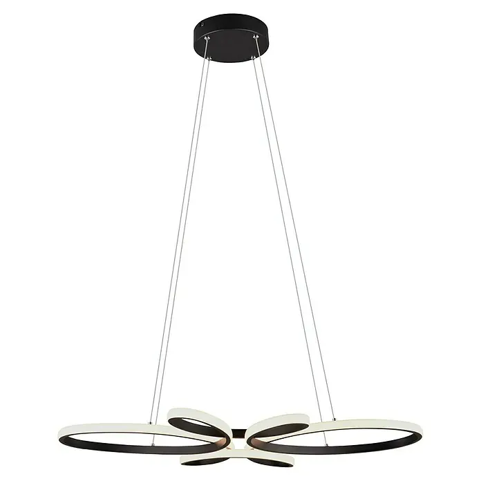 Trio Leuchten Fly LED-Pendelleuchte - 32 W, L x B x H: 45,5 x 83 x 150 cm, Schwarz, Warmweiß - Die moderne LED-Pendelleuchte besticht durch ihr elegantes Design mit geschwungenen Elementen und verstellbarer Höhe. Ideal für stilvolle Innenräume.