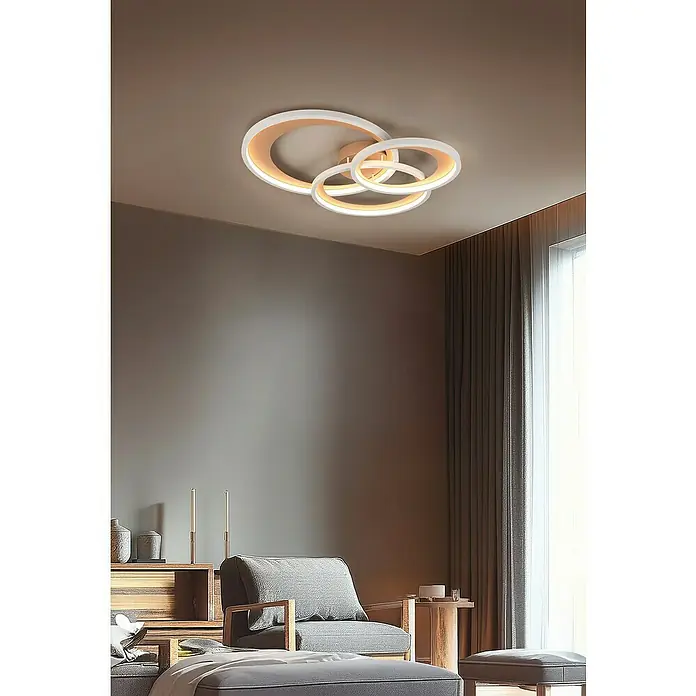 Trio Leuchten LED-Deckenleuchte rund Granada - 36 W, Ø x H: 71,5 x 10,5 cm, Coffee/ Warm Grey, Warmweiß - Moderne Deckenleuchte mit drei überlappenden Ringen, die ein warmes, einladendes Licht spendet, ideal für Wohnräume.