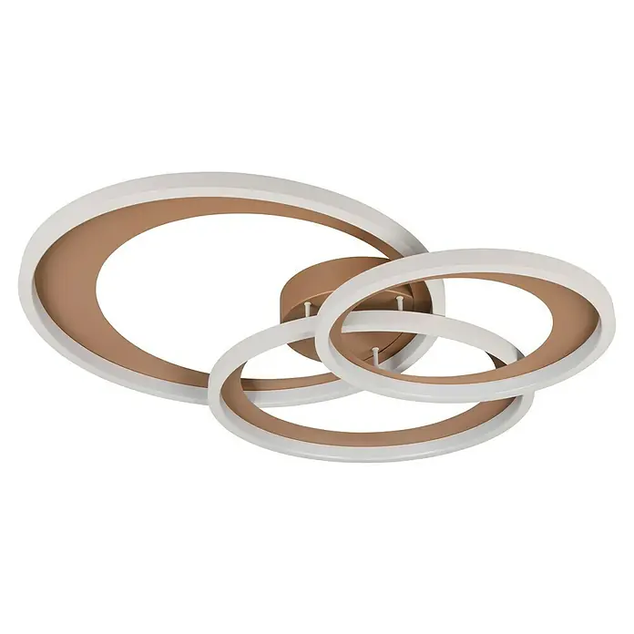 Trio Leuchten LED-Deckenleuchte rund Granada - 36 W, Ø x H: 71,5 x 10,5 cm, Coffee/ Warm Grey, Warmweiß - Moderne Deckenleuchte mit drei ineinandergreifenden Ringen in Weiß und Kupferoptik, die ein stilvolles Ambiente schafft.