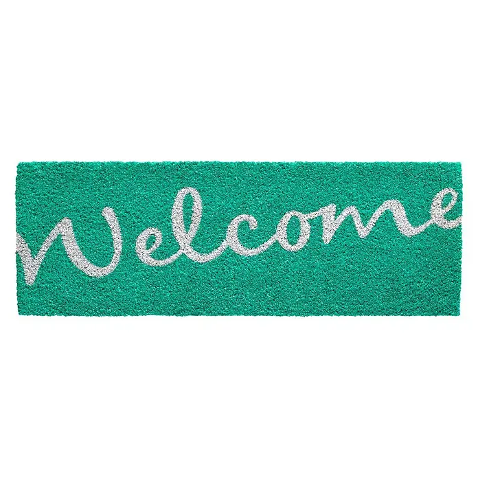 Fußmatte Ruco Print - 36 x 75 cm, Türkis, Material Nutzschicht: 100 % Kokos, Welcome, Kokos - Eine grüne Fußmatte mit der Aufschrift "Welcome" in hellen, geschwungenen Buchstaben. Perfekt für den Eingangsbereich.