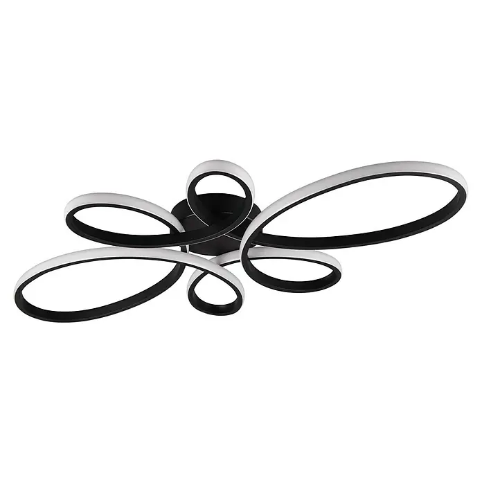 Trio Leuchten Fly LED-Deckenleuchte - 32 W, L x B x H: 45 x 83 x 7,5 cm, Schwarz, Warmweiß - Moderne Deckenleuchte mit geschwungenem Design. Die Lampe ist in Weiß und Schwarz gehalten und sorgt für eine angenehme Beleuchtung im Raum.