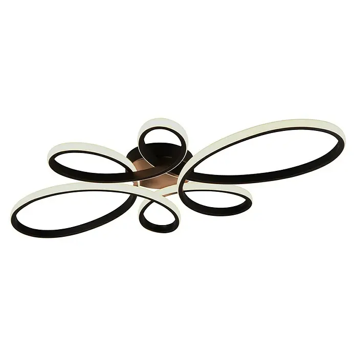 Trio Leuchten Fly LED-Deckenleuchte - 32 W, L x B x H: 45 x 83 x 7,5 cm, Schwarz, Warmweiß - Moderne Deckenleuchte mit geschwungenen Formen und integriertem LED-Licht, ideal für stilvolle Innenräume. Helle und elegante Beleuchtung.