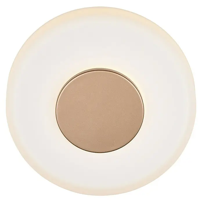 Trio Leuchten LED-Deckenleuchte rund Celeste - 10 W, Ø x H: 22 x 11,5 cm, Coffee, Warmweiß - Nahaufnahme einer runden Deckenleuchte mit goldener Mitte und einem sanften, diffusen Lichtschein. Stilvolles und modernes Design.
