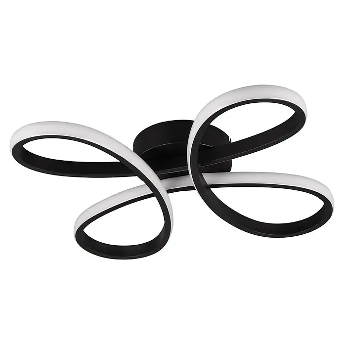 Trio Leuchten Fly LED-Deckenleuchte - 22 W, L x B x H: 40 x 40 x 7,5 cm, Schwarz - Moderne LED-Deckenleuchte mit geschwungenem Design in Schwarz und Weiß, ideal für stilvolle Innenräume.