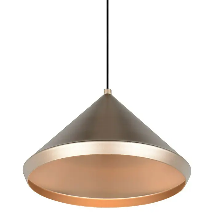Trio Leuchten Laguna LED-Pendelleuchte - 5 W, B x H: 18 x 200 cm, Coffee/ Warm Grey, Warmweiß, Anzahl Leuchtmittel: 1 Stk. - Elegante Hängeleuchte mit konischem Lampenschirm in Bronze und Gold, ideal für modernes Interieur und stilvolle Beleuchtung.