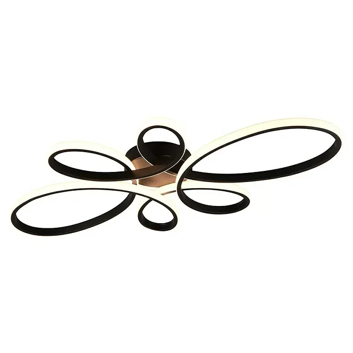 Trio Leuchten Fly LED-Deckenleuchte - 32 W, L x B x H: 45 x 83 x 7,5 cm, Schwarz, Warmweiß - Moderne Deckenleuchte mit geschwungenen Elementen und integriertem LED-Licht für eine stilvolle und energieeffiziente Beleuchtung des Raumes.