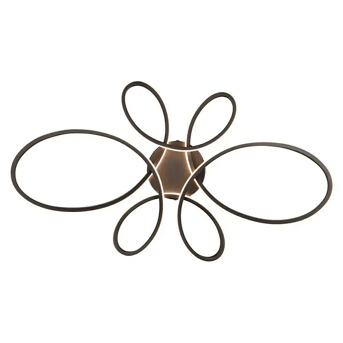 Trio Leuchten Fly LED-Deckenleuchte - 32 W, L x B x H: 45 x 83 x 7,5 cm, Schwarz, Warmweiß - Moderne Deckenleuchte mit braunen, ovalen Elementen und integriertem LED-Licht für eine stilvolle Beleuchtung im Raum.