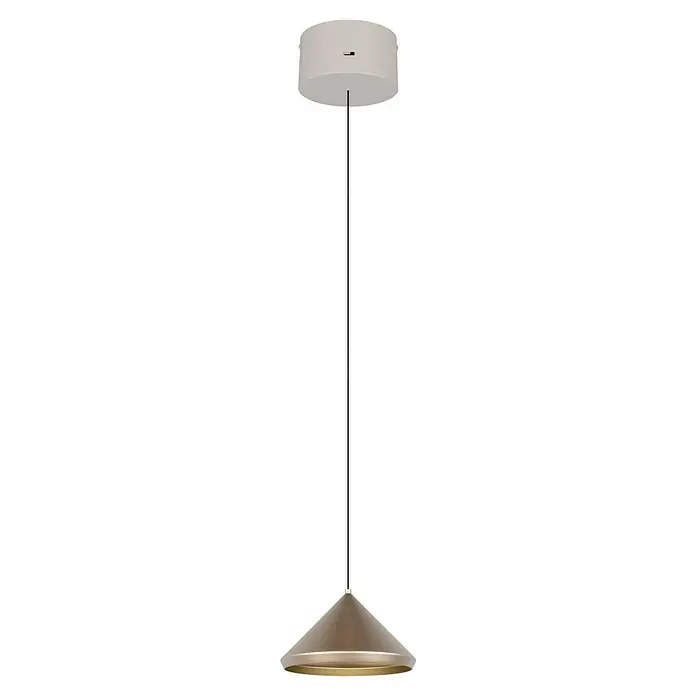 Trio Leuchten Laguna LED-Pendelleuchte - 5 W, B x H: 18 x 200 cm, Coffee/ Warm Grey, Warmweiß, Anzahl Leuchtmittel: 1 Stk. - Elegante Stehlampe mit weißem Schirm und konischem, goldenem Fuß. Modernes Design für stilvolle Beleuchtung und Ambiente im Raum.