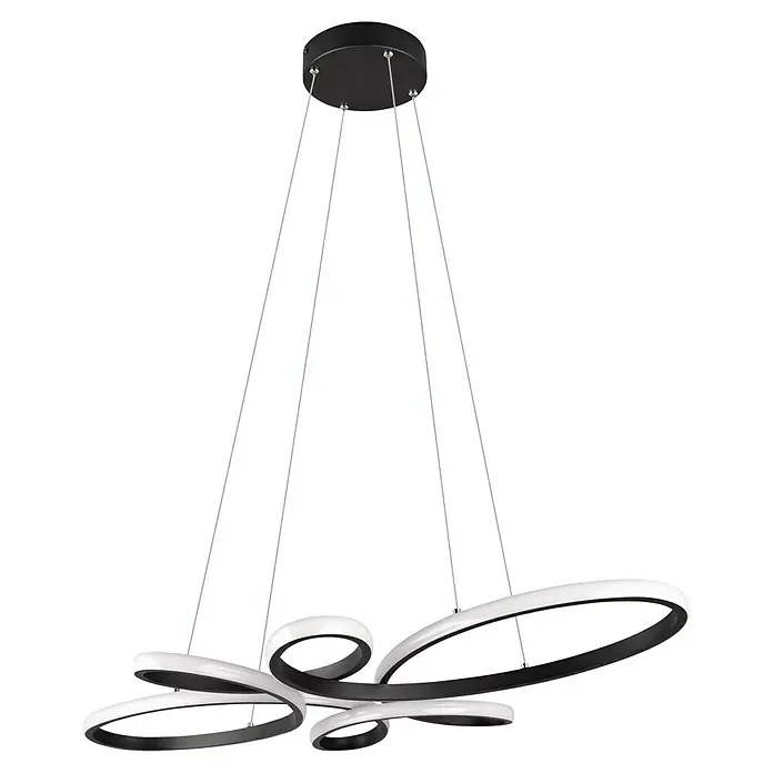 Trio Leuchten Fly LED-Pendelleuchte - 32 W, L x B x H: 45,5 x 83 x 150 cm, Schwarz, Warmweiß - Moderne LED-Deckenleuchte mit geschwungenen Elementen in Schwarz und Weiß. Die Lampe spendet helles, stilvolles Licht und ist ein echter Hingucker.