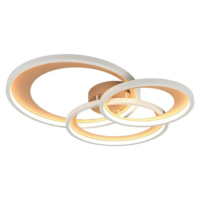 Trio Leuchten LED-Deckenleuchte rund Granada - 36 W, Ø x H: 71,5 x 10,5 cm, Coffee/ Warm Grey, Warmweiß - Elegante LED-Deckenleuchte mit drei Ringen in Weiß und Gold, die ein modernes und stilvolles Ambiente schafft. Perfekt für Wohn- und Schlafräume.