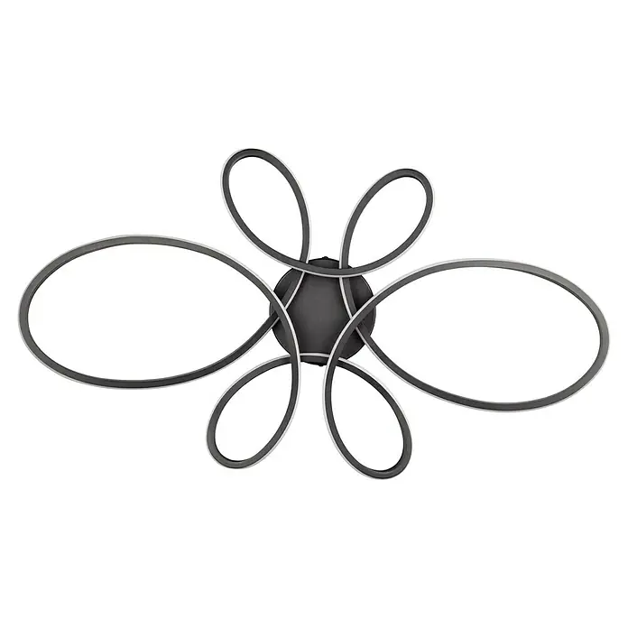 Trio Leuchten Fly LED-Deckenleuchte - 32 W, L x B x H: 45 x 83 x 7,5 cm, Schwarz, Warmweiß - Moderne Deckenleuchte mit fünf dekorativen, ovalen Leuchtelementen, die ein stilvolles Ambiente schafft.