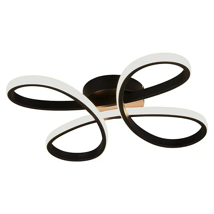 Trio Leuchten Fly LED-Deckenleuchte - 22 W, L x B x H: 40 x 40 x 7,5 cm, Schwarz - Moderne Deckenleuchte mit geschwungenen LED-Bändern in Weiß und Schwarz, die ein elegantes und stilvolles Ambiente erzeugt.