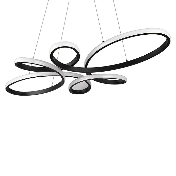 Trio Leuchten Fly LED-Pendelleuchte - 32 W, L x B x H: 45,5 x 83 x 150 cm, Schwarz, Warmweiß - Moderne LED-Deckenleuchte mit geschwungenem Design in Weiß und Schwarz. Ein elegantes Beleuchtungselement für jeden Raum.