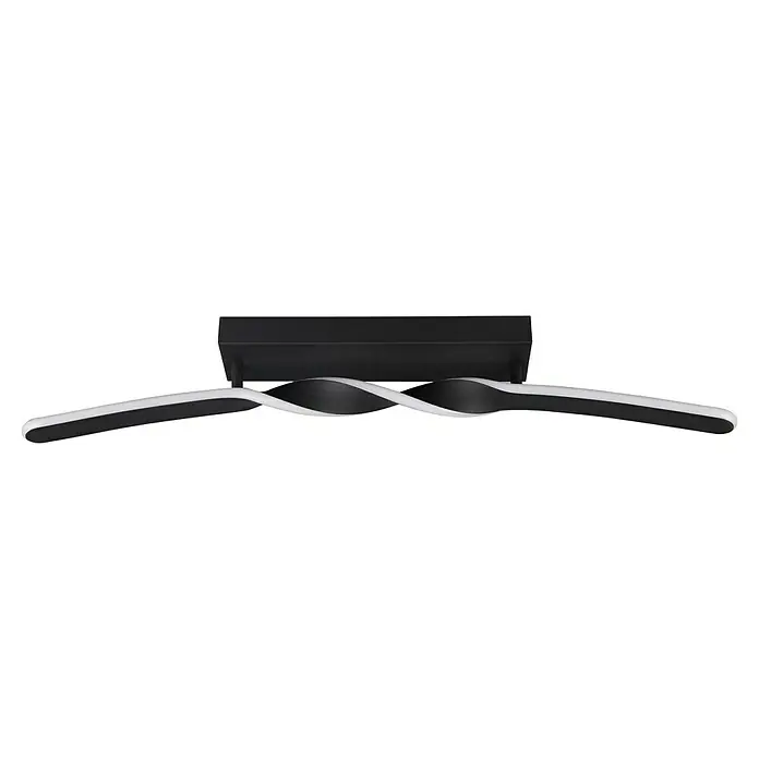 Reality Leuchten Ginko LED-Deckenleuchte - L x B x H: 9 x 79 x 12,5 cm, Schwarz/ Weiß, Warmweiß - Das Bild zeigt eine moderne LED-Deckenleuchte mit einem eleganten, geschwungenen Design in Schwarz und Weiß, ideal für moderne Innenräume.
