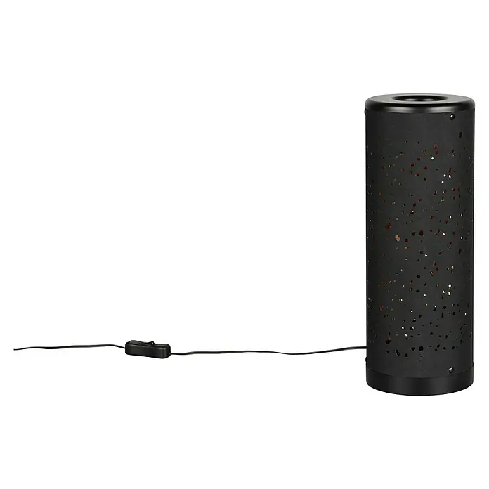 Reality Leuchten Tischleuchte rund Taco - Ø x H: 13 x 34,5 cm, Schwarz - Eine Nahaufnahme einer schwarzen dekorativen Leuchte, die ein warmes und gemütliches Ambiente erzeugt.