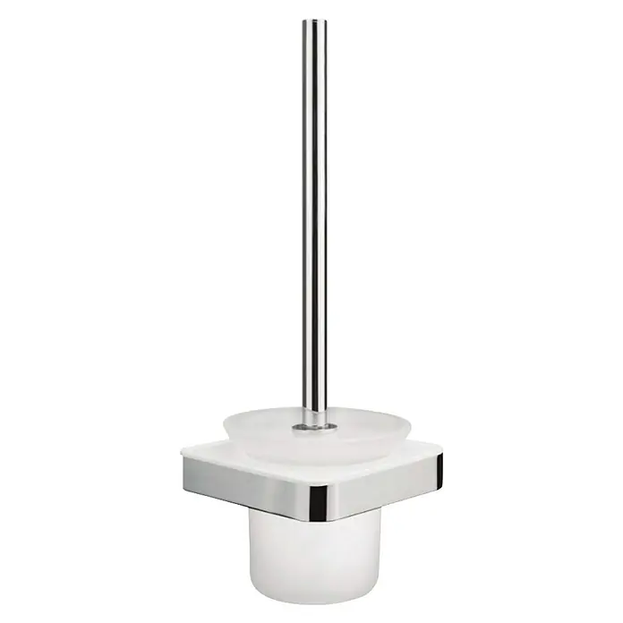 Bath Stage B-Line Escobillero - Altura: 34,6 cm, Latón - Un brillante escobillero con un mango plateado elegante y una base cuadrada con detalles en blanco mate, que aporta un toque moderno.