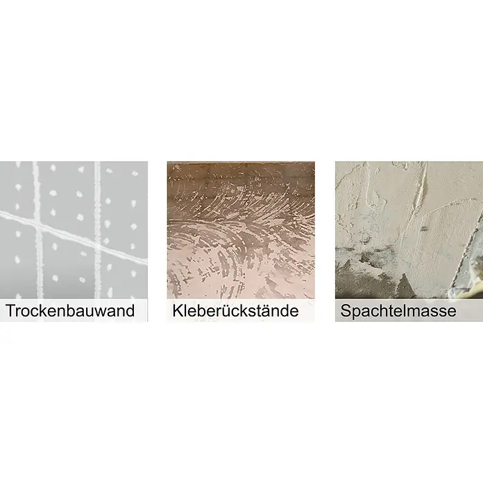 Scheppach Wand- & Deckenschleifer TBS915-BE Black Edition - 710 W, Durchmesser Schleifteller: 225 mm - Beispiele für Trockenbauwand, Kleberückstände und Spachtelmasse.