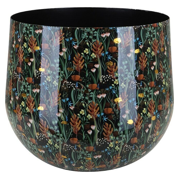 A.H.G. Übertopf rund Flora (Außenmaß (Ø x H): 21 x 17 cm, Metall, Schwarz/Gold, Glänzend) | BAUHAUS
