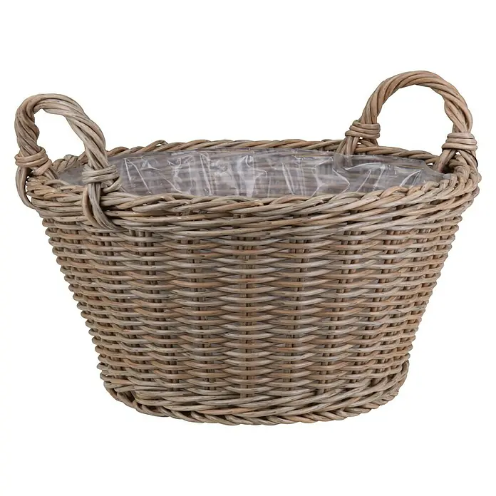 A.H.G. Pflanzkorb Aruba - Außenmaß (Ø x H): 37 x 19 cm, Kunststoff, Braun, mit Griffen - Dieser Korbtopf mit zwei Griffen ist perfekt für Pflanzen und verleiht jedem Raum eine rustikale Note.