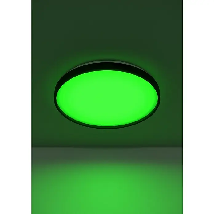 Eglo LED-Deckenleuchte rund Mozoncillo-Z - 34 W, Ø x H: 48,4 x 6,5 cm, Schwarz, Weiß, RGBW - Moderne Deckenleuchte mit runder Form und grünem Licht, die eine futuristische Atmosphäre schafft. Ideal für Wohn- und Arbeitsbereiche.