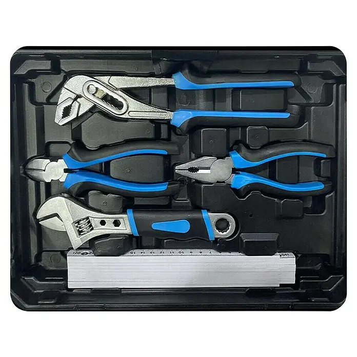 Güde Werkzeugkoffer GWZK 241 - 241 -tlg. - Werkzeugkasten mit verstellbarem Schraubenschlüssel, Rohrzange und Kombizange. Perfekt für Reparatur- und Heimwerkerarbeiten mit blau-schwarzen Griffen.