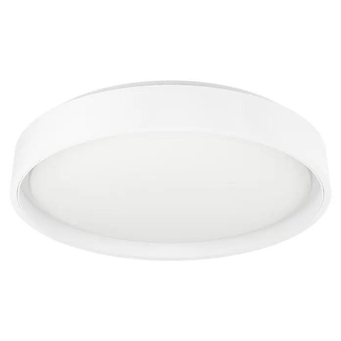 Eglo connect.z LED-Deckenleuchte rund Massignano-Z - 22 W, Ø x H: 15,75 x 2,56 cm, Weiß, RGBW - Nahaufnahme einer runden, weißen Deckenleuchte, die ein modernes und minimalistisches Design für die Innenraumbeleuchtung präsentiert.
