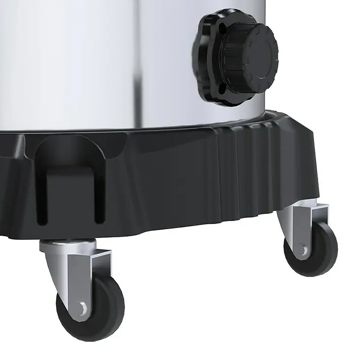 Güde Nass-Trockensauger GNTS 3-60L - 3.600 W, 60 l - Detailaufnahme eines Staubsaugers mit Rädern und einem Drehknopf, der die Mobilität und Einstellung des Geräts hervorhebt.