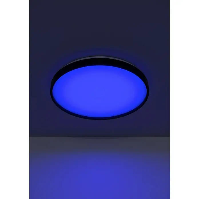 Eglo LED-Deckenleuchte rund Mozoncillo-Z - 34 W, Ø x H: 48,4 x 6,5 cm, Schwarz, Weiß, RGBW - Runde Deckenleuchte mit blauem Licht und schwarzem Rahmen. Ideal für stimmungsvolle Beleuchtung in jedem Raum, modern und elegant.