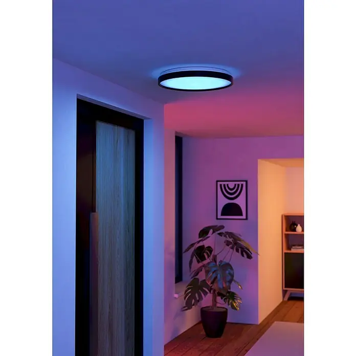 Eglo LED-Deckenleuchte rund Mozoncillo-Z - 34 W, Ø x H: 48,4 x 6,5 cm, Schwarz, Weiß, RGBW - Deckenleuchte mit Farbwechsel im Flur, die eine moderne und stimmungsvolle Beleuchtung bietet. Elegantes Design mit einstellbaren Farbtönen.