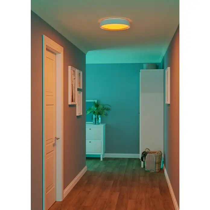 Eglo connect.z LED-Deckenleuchte rund Massignano-Z - 22 W, Ø x H: 15,75 x 2,56 cm, Weiß, RGBW - Flurbeleuchtung mit einer runden Deckenleuchte. Die Lampe spendet warmes Licht und erhellt den Raum stimmungsvoll.