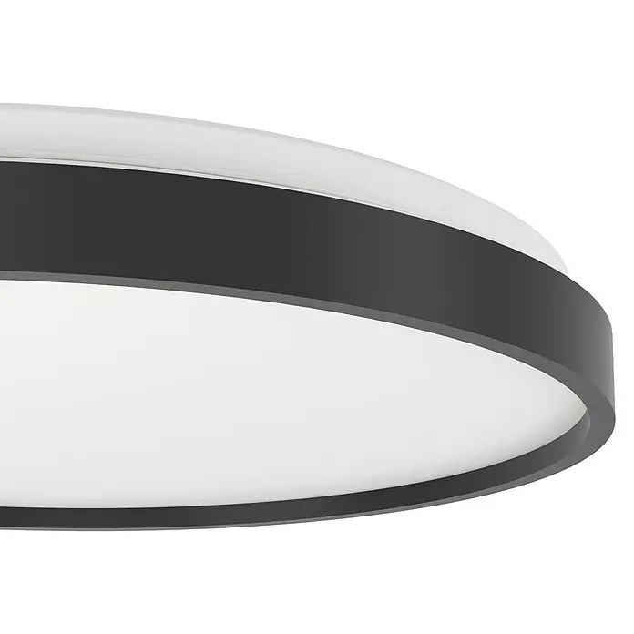 Eglo LED-Deckenleuchte rund Mozoncillo-Z - 34 W, Ø x H: 48,4 x 6,5 cm, Schwarz, Weiß, RGBW - Nahaufnahme einer runden Deckenleuchte mit grauem Rand und weißer Mitte. Sie bietet ein elegantes und minimalistisches Design.