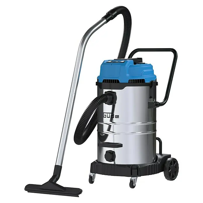 Güde Nass-Trockensauger GNTS 3-60L - 3.600 W, 60 l - Abbildung eines Güde Nass-Trockensaugers. Das Gerät besteht aus einem Chromstahlbehälter und einem blauen Oberteil.