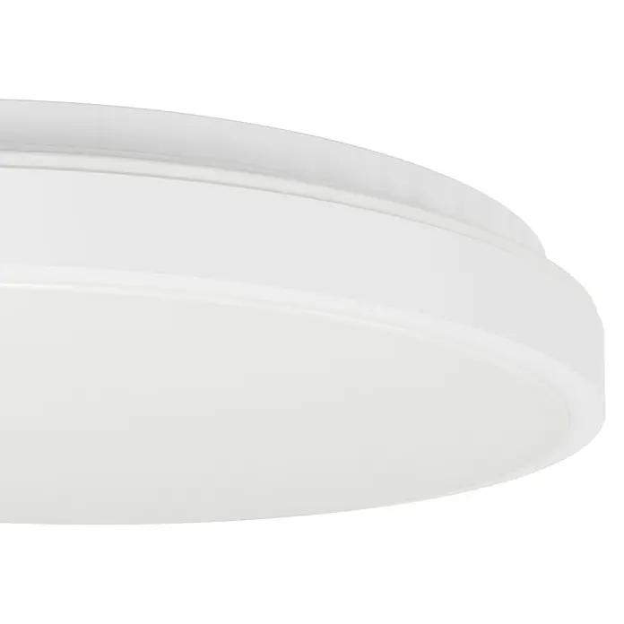 Eglo connect.z LED-Deckenleuchte rund Monaterllino-Z - 22 W, Ø x H: 38,7 x 7,5 cm, Weiß, RGBW - Nahaufnahme einer weißen Deckenleuchte mit einem schlichten, modernen Design. Die Leuchte hat eine runde Form und ein flaches Profil.