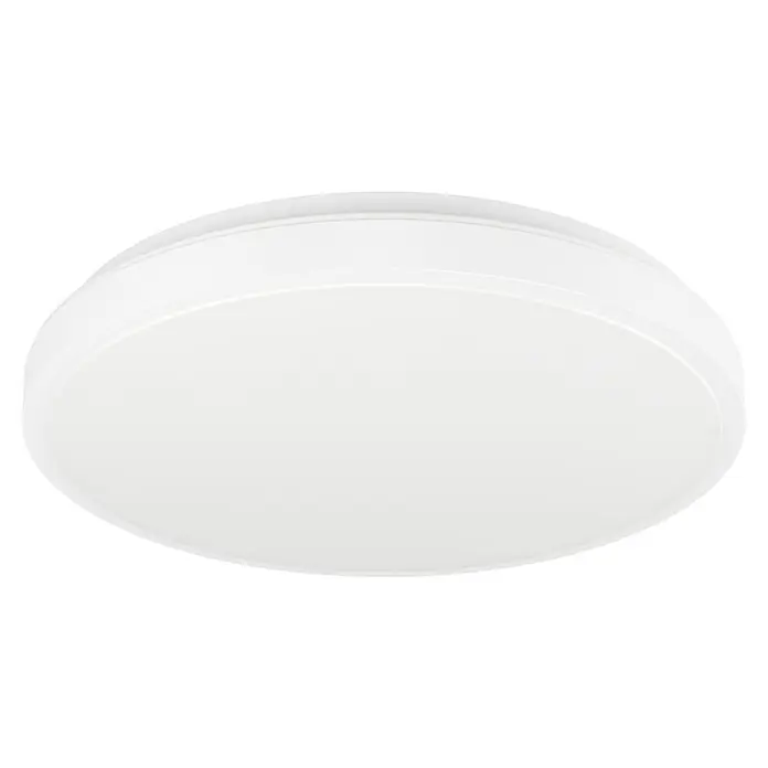 Eglo connect.z LED-Deckenleuchte rund Monaterllino-Z - 22 W, Ø x H: 38,7 x 7,5 cm, Weiß, RGBW - Nahaufnahme einer runden, weißen Deckenleuchte mit sanften Konturen und schlichtem Design, ideal für moderne Innenräume.